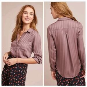 Cloth & Stone Anthropologie Medium Grace Sateen Stripe Button Down Top mauve